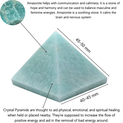 Amazing Gemstone Amazonite Pyramid Crystal Healing Stones - 2" Great Pyramid Figurine of Natural Stone Pyramid for Meditation, Reiki, Chakra Balancing and Crystal Pyramids Grid