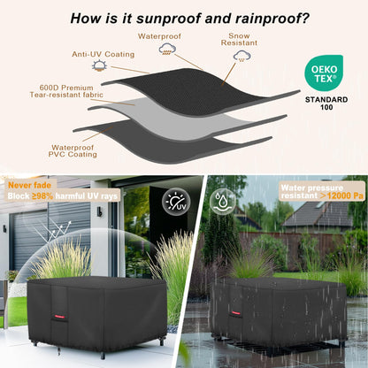 Porch Shield Fire Pit Cover - Waterproof 600D Heavy Duty Fade Resistant Square Patio Fire Pit Table Cover Black - 40 x 40 inch