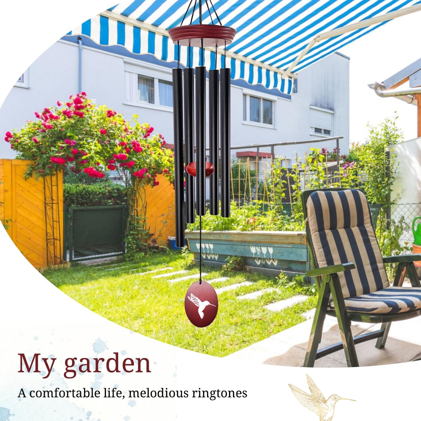 Howarmer Hummingbird Wind Chimes – 33" Outdoor Tuned Melody Wind Chime, Soothing Memorial Gift for Mom & Grandma, Weather-Resistant Metal Chimes for Garden, Patio, Yard & Home Décor