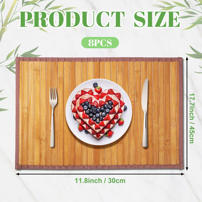 Hushee 8 Pcs Bamboo Placemats Dining Table Mats Washable Heat Place Resistant Mat for Dining Kitchen Room Table, 18 x 12 Inch(Classic Style)