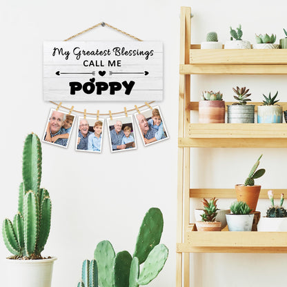 Hiuwevt Poppy Picture Frame Photo Hanging Display, Grandfather Gifts for Christmas from Grandkids Granddaughter Grandson, Best Grandpa Gifts Picture Board Photo Holder for Wall Decor