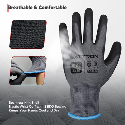 Safety Work Gloves PU Coated, 12 Pairs Seamless Knit Gloves with Polyurethane Coating Working Gloves Excellent Grip for Men & Women, Breathable, Ideal for General Duty Work DIY ((Grey, 2X-Large)