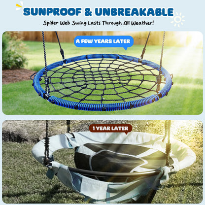 Trekassy 750lbs 40" Spider Web Saucer Tree Swing for Kids Adults, Outdoor Net Swing with Steel Frame and 2 Hanging Straps-Blue