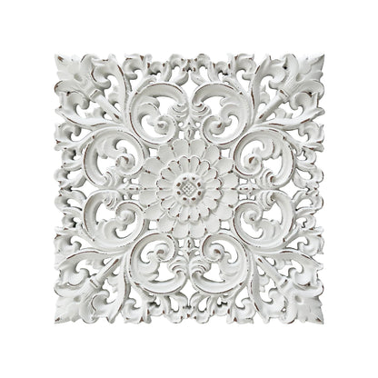 Musanpou Unique Hand Carved Wooden Wall Panels with Hanging Floral Decorations - Rustic Farmhouse Living Room and Bedroom Wall Decoration