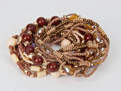 SPUNKYsoul "Naomi Stretch Bracelet Stack | 16 Individual Beaded Stretch Bracelets | Neutral Earth Tone Boho Layered Jewelry Set (Brown & Gold)