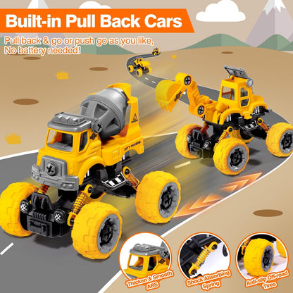 LUDILO 4PCS Take Apart Toys for 4 Year Old Boys Construction Toys with Electric Drill DIY Assembly Building Stem Toys Trucks Gifts for 3 4 5 6 7 8 Year Old Boys Girls Kids Learning Educational Toys