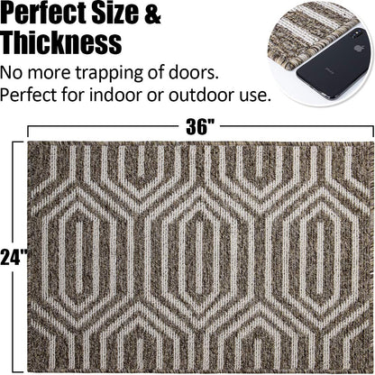 Indoor Doormat 24"x 36", Absorbent Front Back Door Mat Floor Mats, Rubber Backing Non Slip Door Mats Inside Mud Dirt Trapper Entrance Door Rug Carpet, Machine Washable Low Profile-Brown Time Cloister