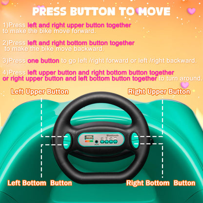 12V Dual Battery Electric Ride on Kids Bumper Car w/Remote Control,360 Degree Spin,Push Rod Rocker Horse Function,3-Speeds Babies & Toddlers Bumping Car Ride on Toy Gift for 1-4 Years Children（Green）