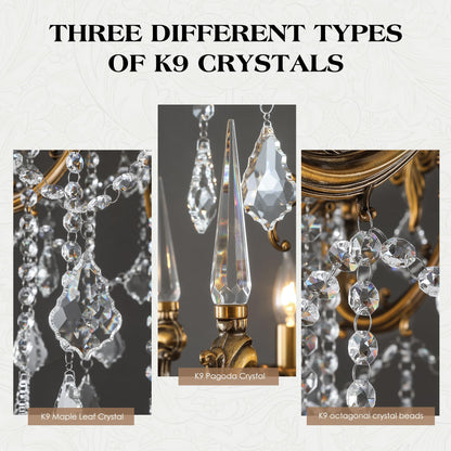 MEELIGHTING Luxury Antique Bronze Crystal Chandeliers with Candle Pendant Ceiling Light Fixture - 6 Lights Gold Crystal Chandelier for Dining Room, Living Room, Kitchen, Bedroom - D23 inch