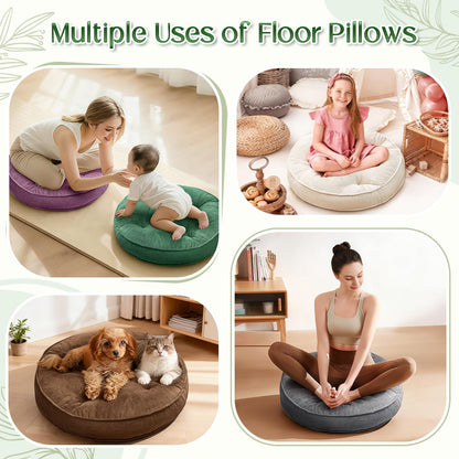 1 MIDDLE ONE Floor Pillow Set of 2, Memory Foam Meditation Cushion, Floor Cushions for Adults Sitting, Large Round Seat Cushions for Yoga, Living Room, 20x20 Inch (Round | Grey)