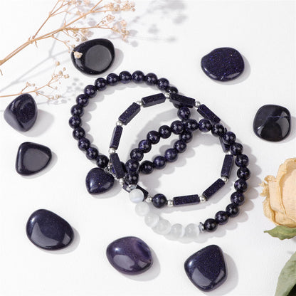 Vinswet Healing Crystal Beaded Bracelets for Women,Natural Blue Sandstone Moonstone Gemstones Bracelet,Anxiety Stress Relief Heart Charm Bracelet Handmade Blue Jewelry Gifts for Women (3pcs)