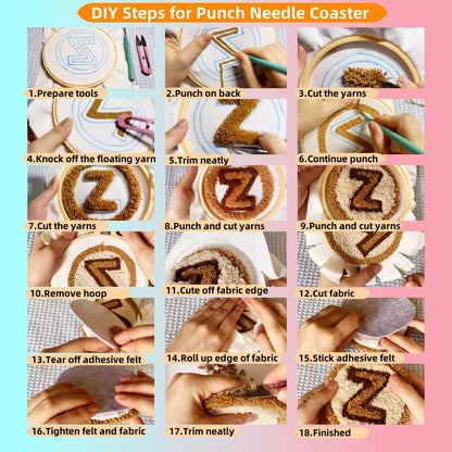 6PCS Punch Needle Coaster Kit Cute Scottland Highland Cow Easy for Beginners Stress Relief Craft Set with Hoop Yarn & Patterns DIY Embroidery Mug Rug Kit for Adults Kids Home Decor-3
