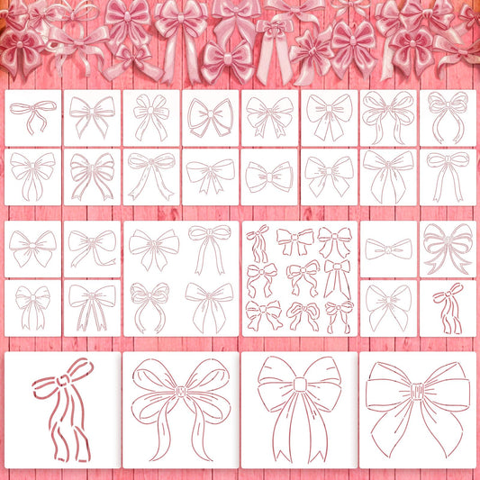 30 Pcs Pink Bow Stencils Templates for Painting Reusable Bow Painting Stencils on Wood, Doormat,Floor, Wall DIY Farmhouse Home Decor 3.94"/7.87"