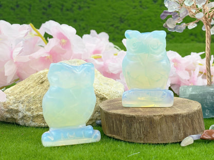 YATOJUZI 2” Owl Decors Natural Opal Crystals Stones Moonstone Cute Decor Polished Hand-Carved Sculpture Statue Figurines Gemstone Home Office Desk Decoration Reiki Energy Gifts