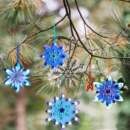MLOLM 24 Sets Winter Snowflake Crafts Kit DIY 3D Christmas Snowflake Ornament Craft Kits Make Your Own Snowflake Sticker Pompoms for Winter Christmas Holiday Home Activities Party Favors