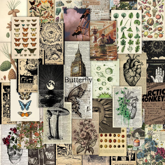 CodersParadise 54PCS Vintage Wall Collage Kit - Botanical & Tarot Aesthetic 4x6 Prints for Cottagecore Room Decor, Cute Dorm Photo Collage, and Teen Bedroom Aesthetic - Glue dots included