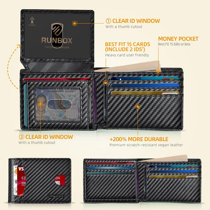 RUNBOX Wallet for Men - Slim Rfid Leather Bifold 2 ID Window With Gift Box Men's Accessories