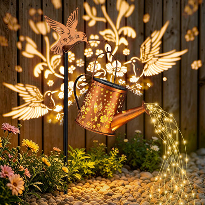 Gifts for Mom, Hummingbird Solar Lantern Outdoor Waterproof, Outside Metal Watering can Landscape Lights for Garden Yard Patio Pathway Decor Birthday Gifts for Women Grandma -with Pole