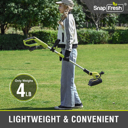SnapFresh 20V Cordless String Trimmer, 12" 2-in-1 Weed Wacker and Lawn Edger with Wheels, 8000 RPM Auto Feed Spool, 2.0Ah Battery and Fast Charger Included, Lightweight Battery Powered Weed Eater