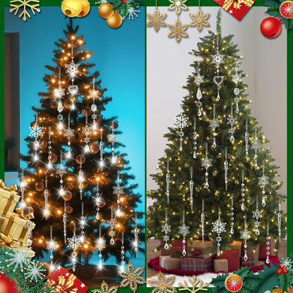 Crystal Ornaments Christmas Tree Decorations - 21pcs Christmas Tree Ornaments Sparkling Dazzling Festival Party Decoration Crystal Snowflake Design Hanging Ornament Holiday Season Home Decor