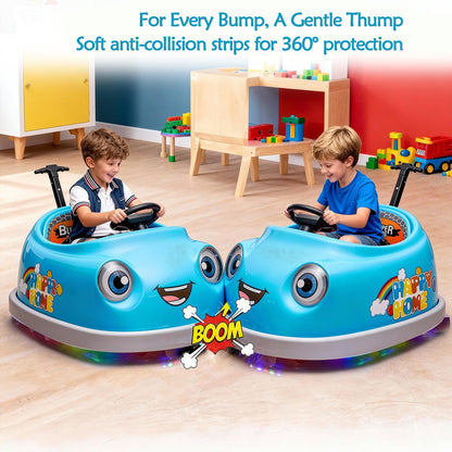 IHUESHO 6 in 1 12V Electric Bumper Car for Toddlers 1-3 with Remote Control, Baby Ride on Bumper Car, Rocking Horse, 360 Degree Spin, Safety Belt, LED Lights & Bluetooth, Gift for Girls Boys (Blue)
