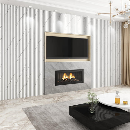 VESLARA 8-Pack WPC Wall Panels 108’’ x 6.1’’ 3D Slat Wall Panel Acoustic Wall Paneling for Interior Wall Decor TV Background Kitchen Bedroom Marble White
