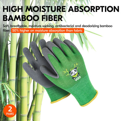 Vgo... 2-Pairs Age 5-7 Kids Garden Gloves, Bamboo Fibre Toddler Gardening Gloves, Children Yard Safety Work Gloves,Rubber(Size XXS, Green, KID-RB6026)