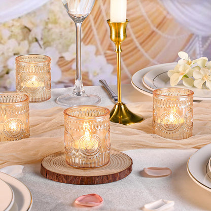 MATAHUM 12 Pcs Gold Votive Candle Holder, Glass Tealight Candle Holders for Wedding Table Centerpiece, Home Decor, Birdal Shower, Party