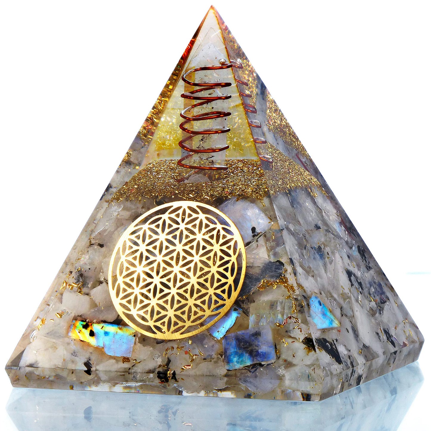 Anaya Agate Moonstone Orgone Pyramid, Rainbow Moonstone Crystal Pyramid, Orgonite Pyramid for Protection, Spiritual Crystals and Healing Stones, Meditation Pyramid for Stress Relief, Luck, Wealth