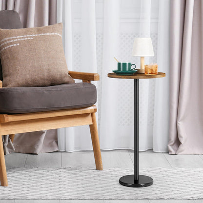 OYEAL Drink Side Table Small Round Cocktail Table for Patio Outdoor Pedestal Side Table Coffee Table with Black Marble Base for Sofa Couch, Rustic Brown & Black