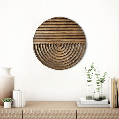 Musanpou Hand-carved Wood Wall Decor featuring Artistic Round Design for Farmhouse and Country-style Interiors | Wall Art Decoration | 11.8 inches x 11.8 inches (brown)