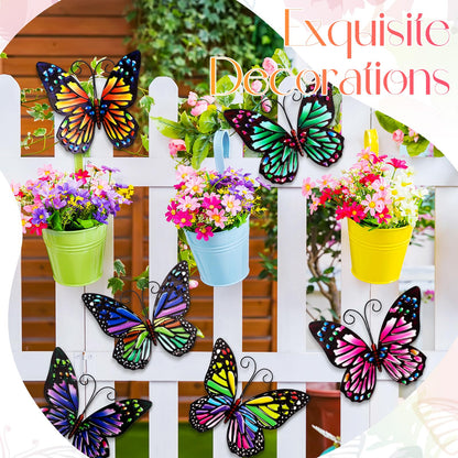 Jetec 8 Pcs Metal Butterfly Wall Decor 6.5 Inch Outdoor Butterflies Wall Art Sculpture 3D Butterfly Hanging Decoration for Spring Outside Fence Garden Yard Home Patio Balcony(Cute Style)