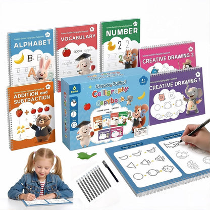 SYHHSEEG Magic Grooved Writing Practice Books for Kids 3-8, Reusable Groove Handwriting Tracing Books with Disappearing Ink, Preschool Kindergarten Homeschool Classroom Supplies (6 PACK)