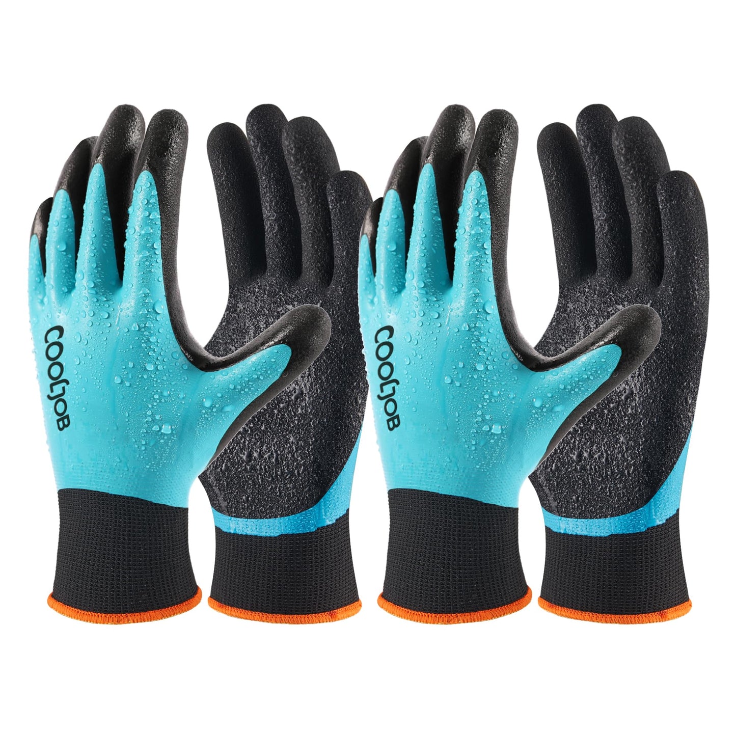 COOLJOB Waterproof Gardening Work Gloves with grip for Women & Men, Double Rubber Coated for Garden Yard Outdoor Construction Worker, Blue Small Size 2 Pairs