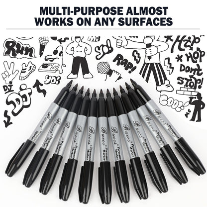 Buecs Permanent Markers, 200 Count Black Permanent Markers, Fine Point, Waterproof & Smear Proof Markers, Quick Drying, Office Supplies for School, Office, Home