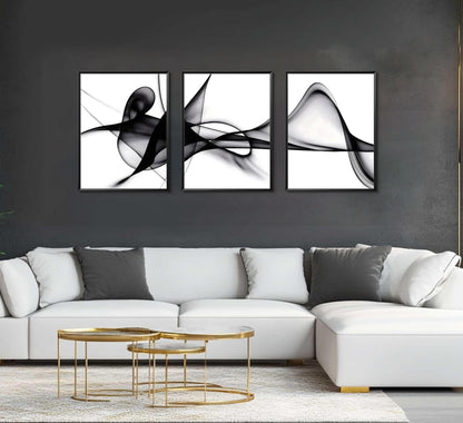 YCXDMJ 3 Panels Black White Abstract Canvas Wall Art Fluid Line Movement Prints Posters and Paintings Modern Pictures Wall Decor for Living Room Bedroom Office Decoration Unframed