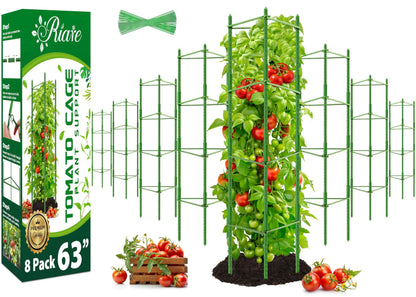 Riare 8 Pack 5.2 FT Tomato Cages for Garden- 63inches Heavy Duty Tomato Stakes and Supports, Adjustable Tall Tomato Plant Support Trellis for Pots, Raised Garden Bed, Climbing Vegetables Plants