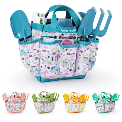 Grenebo Kids Gardening Set Toys, Quality Garden Tool Kit for Kids and Toddlers, Includes Two Shovels, Garden hat,Rake, Apron,Gloves, Watering Can, and Tool Bag (Blue)