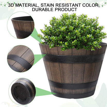 WEICHENGXING Large Plant Pots, 20 Inch 2 Pack Plastic Whiskey Barrel Planters, Big Flower Pots Wine Barrel Design for Outdoor Indoor, Garden, Porch, Patio, Backyard
