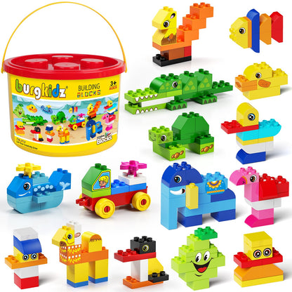 burgkidz Animal Building Toys for Toddlers 3-5, Jumbo 135Pcs Building Blocks, Creative Take Apart Puzzle with Storage Bucket, Compatible with Major Brands, Preschool Birthday Gift for Boys Girls