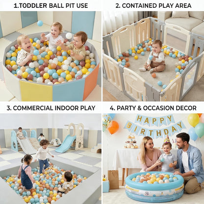 Glispaire 100 PCS Ball Pit Balls, 2.15", Milk White/Milk Yellow/Light Grayish Blue/Coffee, Phthalate/BPA-Free, Non-Toxic Crush-Proof Sensory Balls for Kids