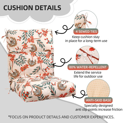 NBHUIYJJ High Back Chair Cushion, 44" x 20" UV Resistant & Water-Repellent Patio Furniture Chair Pads with Non-Slip Ties for Rocking Chairs, Adirondack, Dinning Chairs, Flower Red, 2Pcs