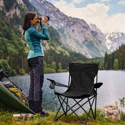 Canpsky 2 Pack Lightweight Folding Camping Chairs, Outdoor Lawn Beach Chair with Cup Holder & Carry Bag for Travel, Fishing, Picnic, Backyard, Hiking (Black, Medium)