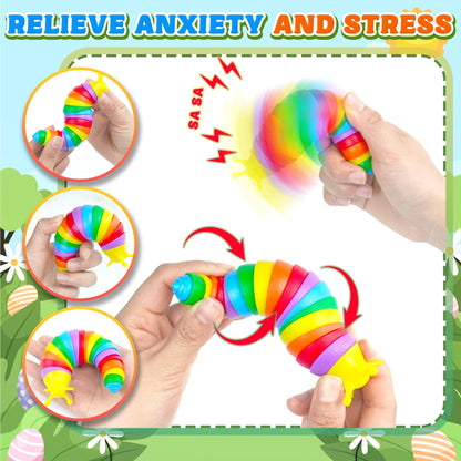 Easter Basket Stuffer for Toddler Kids, Baby Fidget Slug Sensory Toys Pack 6PCS Airplane Travel Activities Road Trip Car Toy Autism Autistic ASMR Stuff Restaurant Adult ADHD Worm Valentines Day Gift