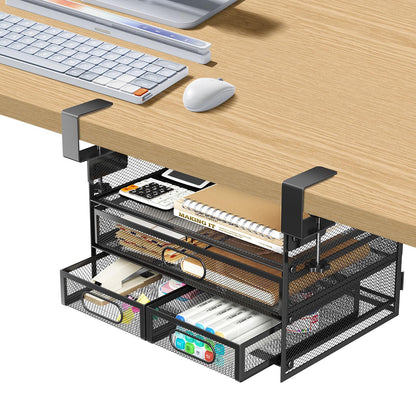 Under Desk Drawer Organizer 3 Layer, Large Under Desk Storage Side Drawers for Home & Office, Drill-Free Clamp-on Installation for Small Space, Spacious Storage for Office Supplies, Papers