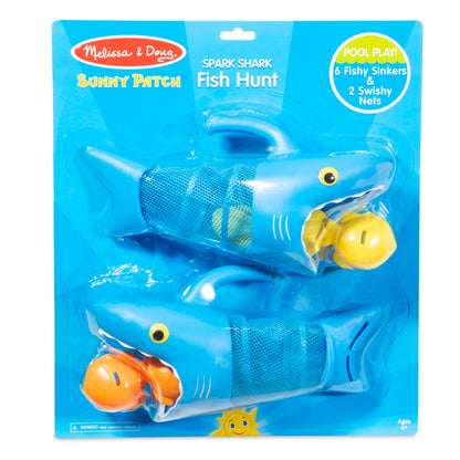 Melissa & Doug Sunny Patch Spark Shark Fish Hunt Pool Game with 2 Nets and 6 Fish to Catch