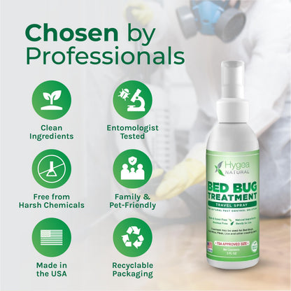 Hygea Natural Lice, Mite, and Bed Bug Killer Travel Spray - TSA Approved Size – Child & Pet Friendly – Immediate Results – Stain & Odor Free, for Hotels, Suitcase, Backpack, Shoes, Bed Bug Spray(3oz)