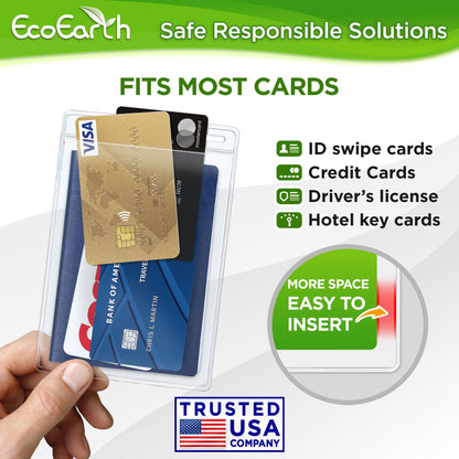 EcoEarth Passport & Identification Card Holders with Soft Edge (Clear, 4x6 Inch, 100 Pack), Extra Large Vertical ID Holder, Zipperless Plastic Name Badge Holders