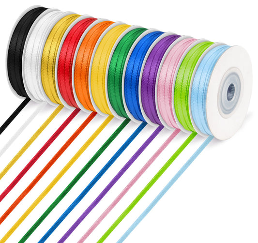 BLISSIQUEE Rainbow Ribbon Pack 12 Color, 1/8 Inch Thin Ribbon 328 Yards, Double Face Satin Ribbon for Gift Wrapping, Flower Bouquet, DIY Crafts, Happy Birthday Party Wedding Decoration Hair Bows