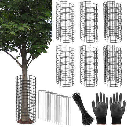 UQM Tree Trunk Protector, 12 Pcs Metal Tree Guards Trunk Protector with Glove & Metal Stakes & Zip Ties, 6 Pack Mesh Tree Bark Protector, Plant Protectors from Deer Animals Mowers Trimmers